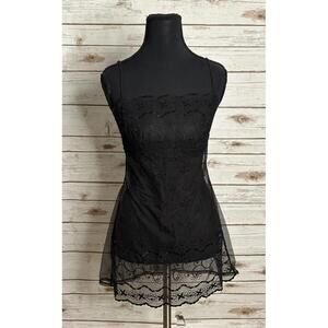 Victoria's Secret black sheer floral embroidered lace babydoll slip dress Small